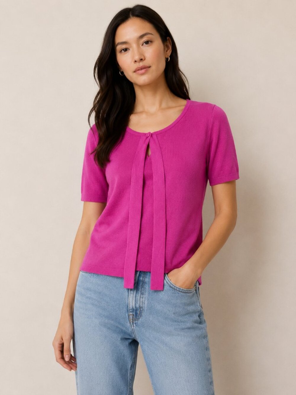 Max Mara Pink Magenta Knit Short Sleeve Cardigan Top Size S 0771
